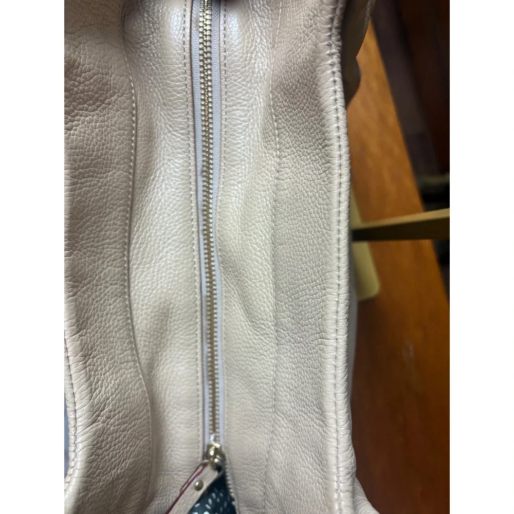 Kate Spade Pebbled‎ Leather Large Shoulder Tote Beige Polka Dot Lining Bag